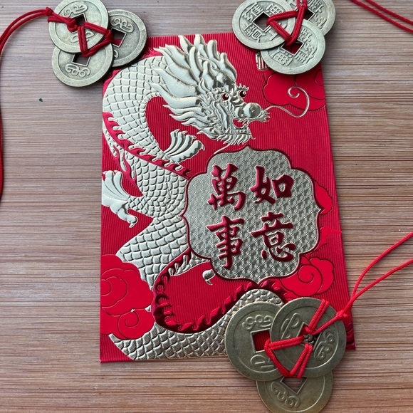 Chinese New Year Red Lucky Money Envelope 3 Feng Shui Coin Set - Picture 6 of 9